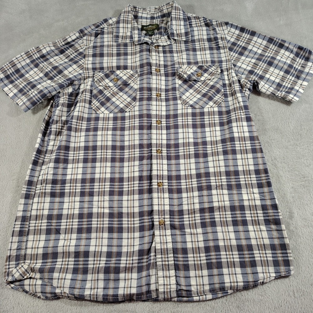 Eddie Bauer Shirt Men L Tall Blue‎ Plaid Short Sleeve Casual Dad Work Comfort